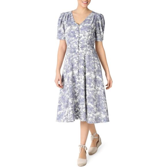 Julia Jordan Floral Print Button Front Puff Sleeve Dress 16 - Picture 4 of 12